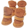 thumbnail image 1 of Botines para perros, botas para perros, botines cálidos para el invierno, forro polar grueso, zapatos de nieve para perros pequeños y gatos para clima frío, etiqueta 5, marrón, 1 of 5