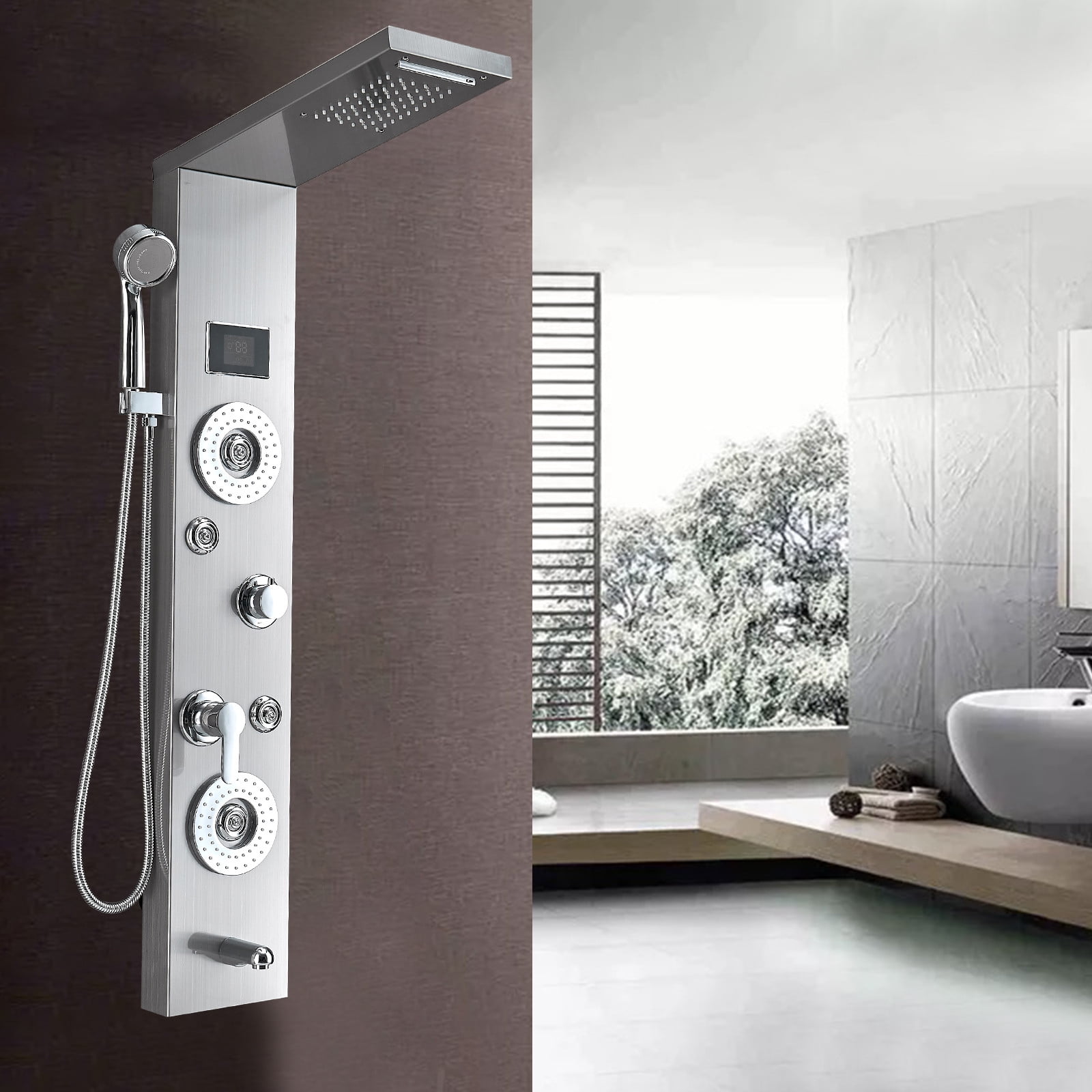 Stainless Steel Shower Panel Tower, External Tower Style Bathtub Drain