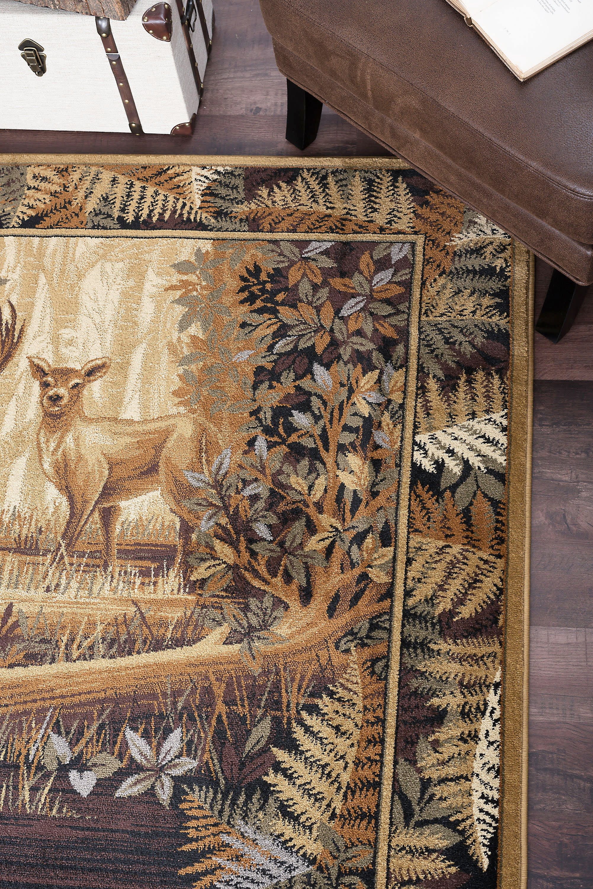 Novelty Lodge 8'x11' Rectangle Beige and Blue Polypropylene Indoor Area Rug