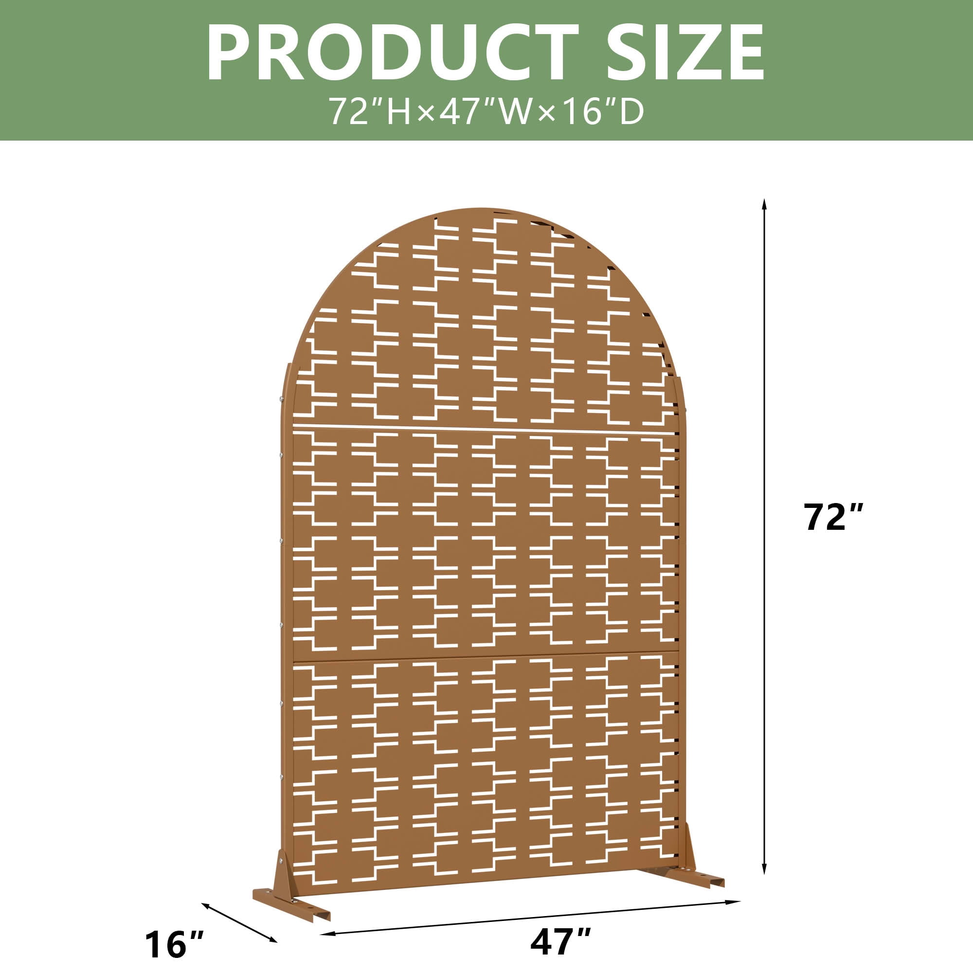 MAYEERTY Outdoor Metal Privacy Screen 6ft × 4ft Brown, 3-Panel Brick Pattern Decorative Screen for Patio