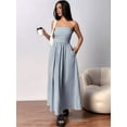 thumbnail image 3 of Women Striped Strapless Sleeveless Flowy Summer Casual Tube Maxi Long Dress with Pockets Blue L, 3 of 7