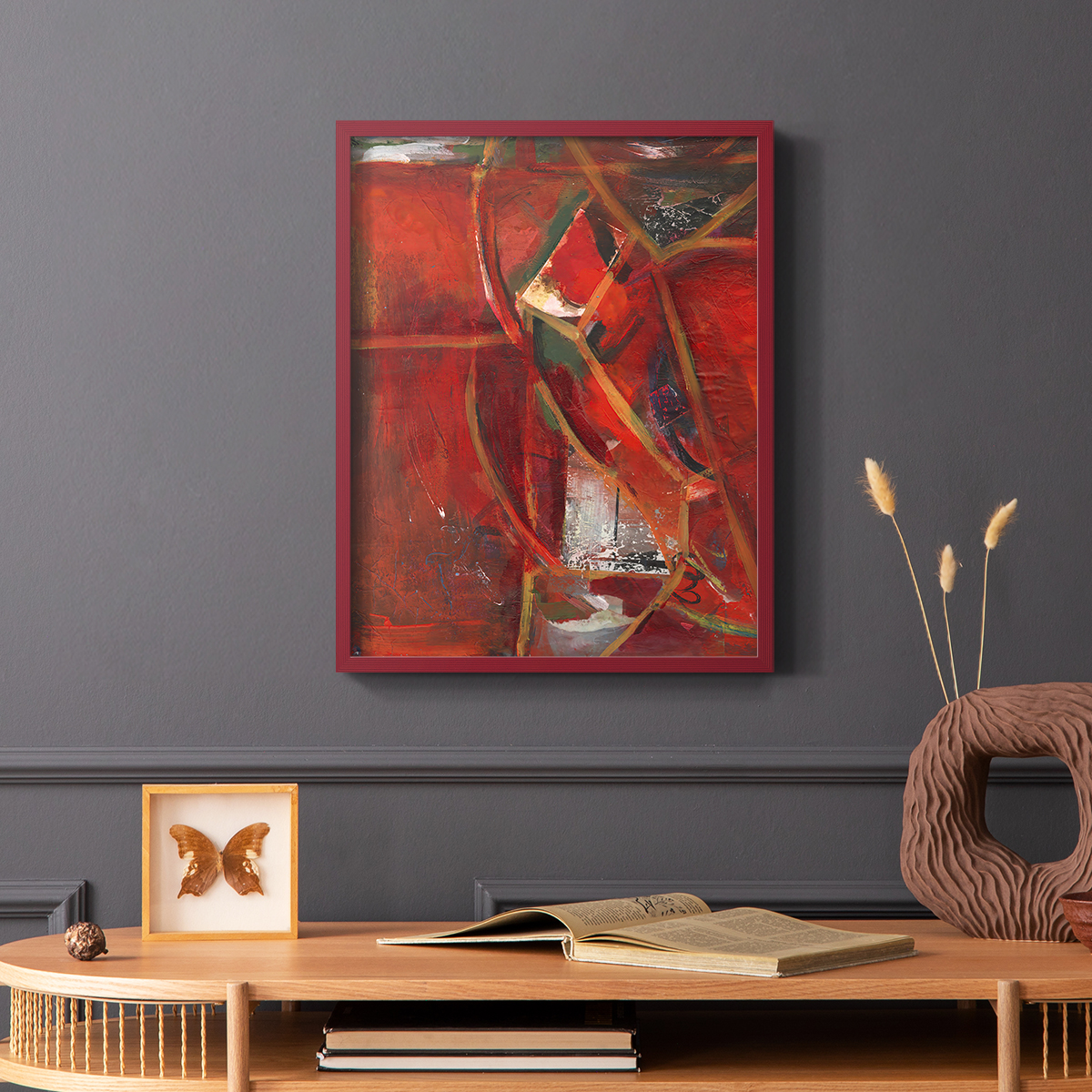 City Life II Framed Print in Red Solid Wood Framed Print No Nail Hanging