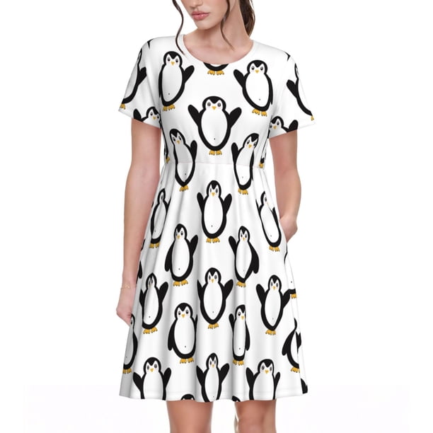 Disketp Lovely Penguin para Vestido de Manga Corta para Mujeres, Vestidos de Verano para Mujeres, Casual y Holgado para la Playa