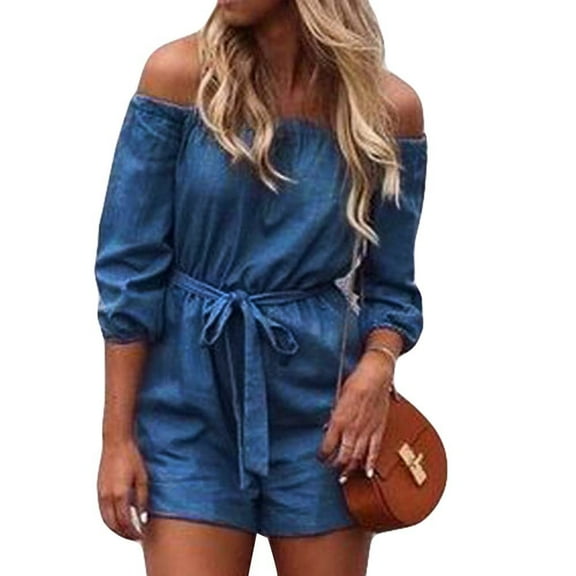 Fayshow0 Save Up Under 50% Winter Pants Jeans for Men Women Fashion Solid Strapless Short Jeans Trousers Casual Jumpsuit,Blue L