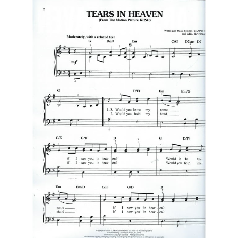 Tears In Heaven Sheet Music Eric Clapton  Tears in heaven, Sheet music,  Piano sheet music