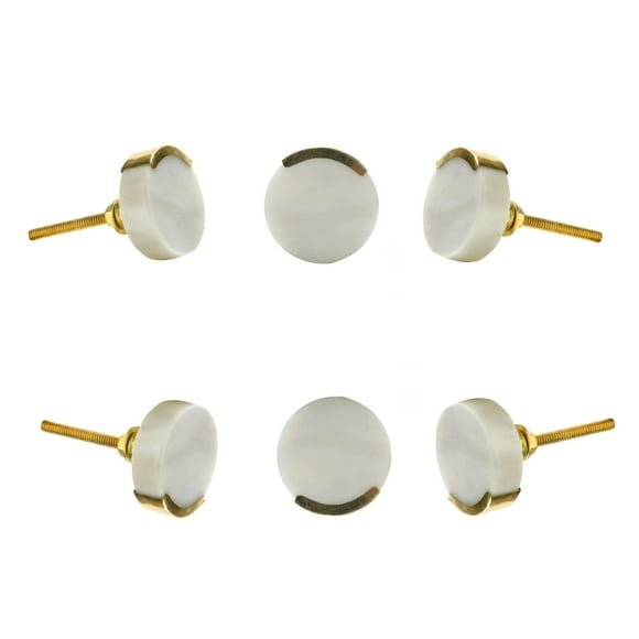 Round White Marble Cabinet Knob ( Set Of 6 )
