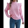 thumbnail image 3 of Suéteres de Mujer, Suéter de Cuello Redondo con Volantes, Larga, Color Liso, Holgados, para Invierno 2025. Rosa L, 3 of 9