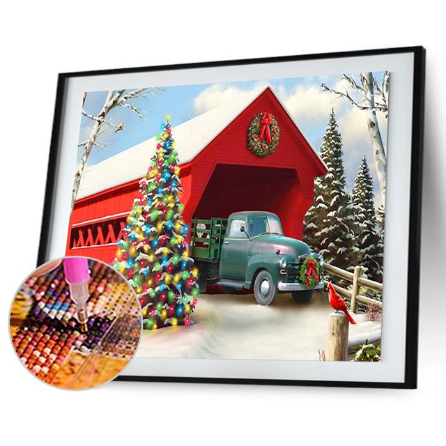 Cuadros Decorativos Pintura de diamante 5Dcoche de Navidaddecoración de imagen artística redonda completa (WT996) Ehuebsd embutido en tela
