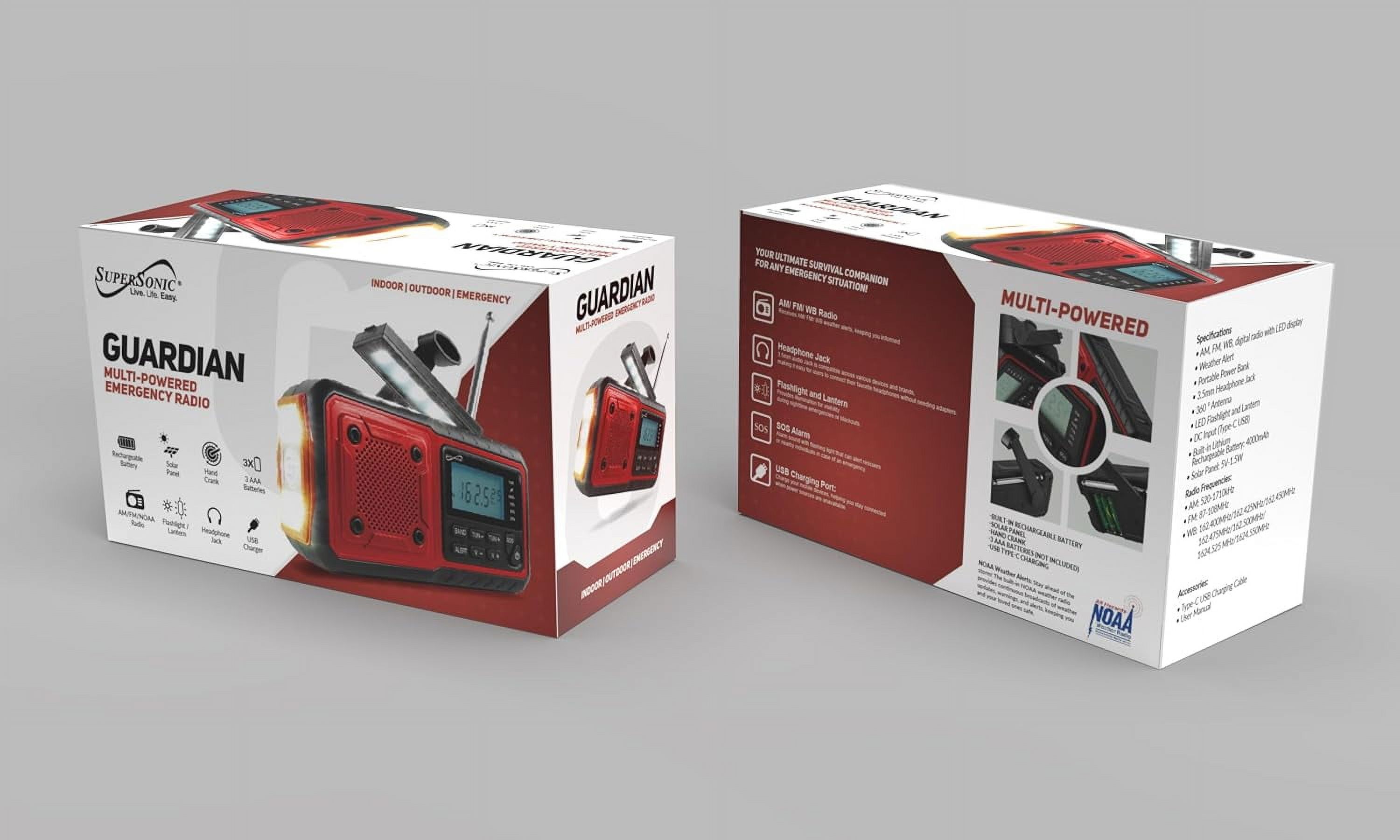 Supersonic SC1078ERN Guardian NOAA AM/FM Multi-Powered Emergency Weather Radio with Flashlight