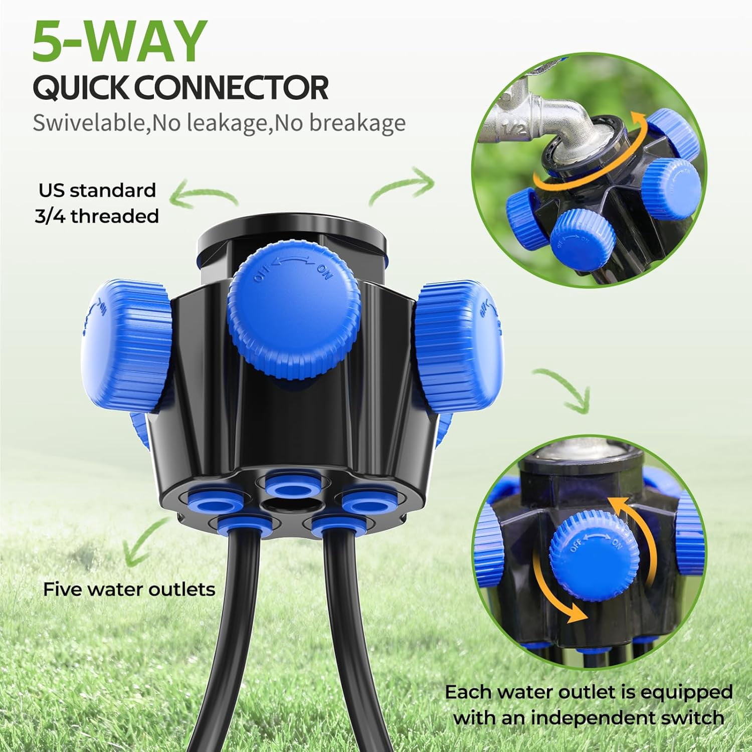 50FT Garden Drip Irrigation Kit, Automatic Watering System with 5-Way Connector, Quick Connectors, Adjustable Drippers, Raised Bed, Patio