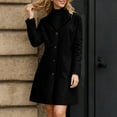 thumbnail image 4 of Kaprioy Pea Coats For Women Wool Blend Thicken Stand Collar Single Breasted Trench Coat Fal lFashion Winter Long Overcoat Outwear Black, XL, 4 of 5