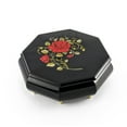 thumbnail image 1 of Handcrafted 18 Note Octagonal Midnight Black with Red Rose Inlay Jewelry Box - Preciosa - SWISS, 1 of 2