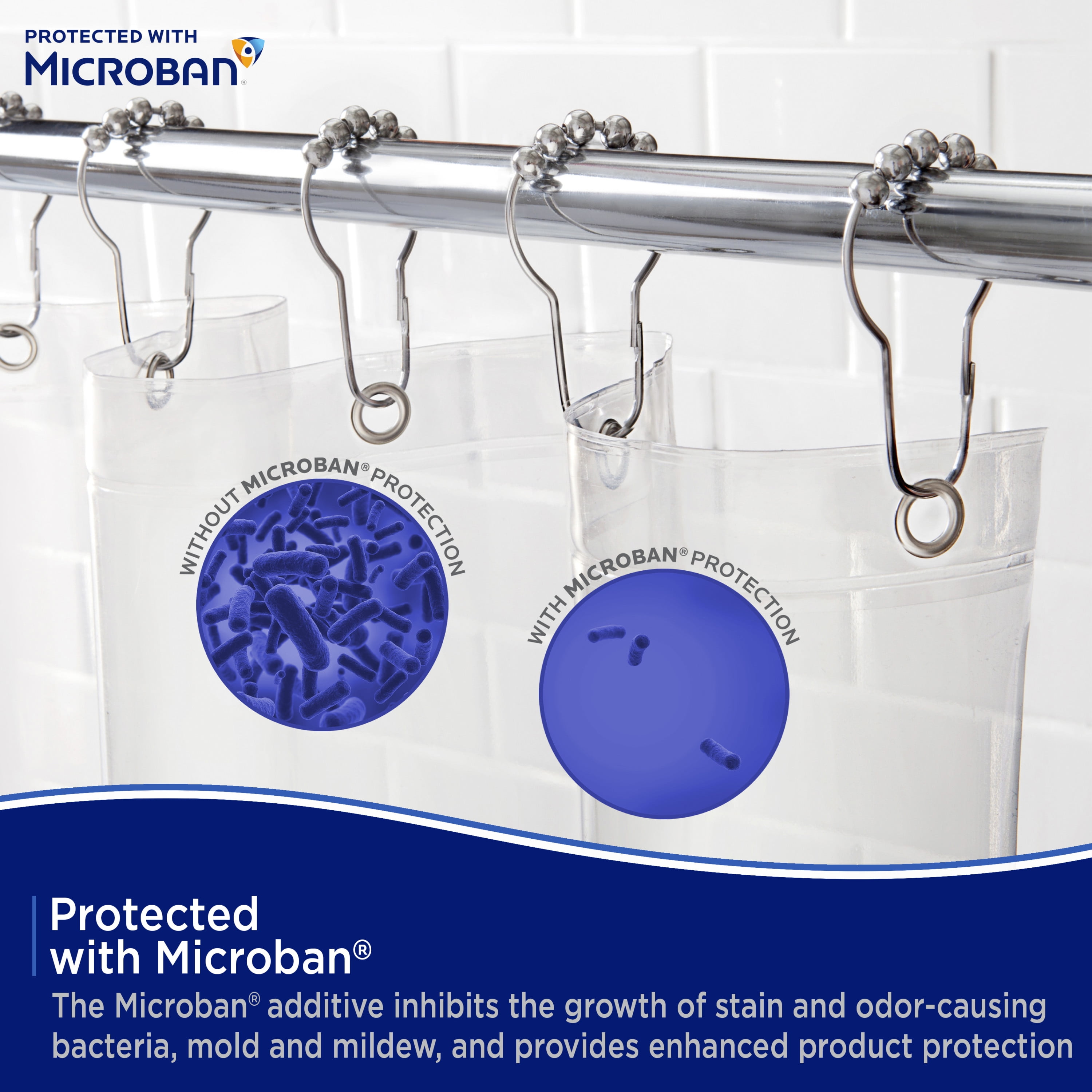 Kenney Microban Protected Heavyweight PEVA Shower Liner, 70" W x 72" H, Clear