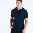 thumbnail image 3 of Jinda Men's Soft Workout Shirt Quick Dry Fit Slim Hoodie Short Sleeve Gym Top Lightweight Summer Cool Hooded Tshirt Royal Blue Small, 3 of 4