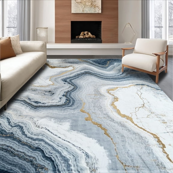 ODIKA 4'x6' Machine Washable Non-Slip Area Rug, Subtle Marble Swirl Elegant Motif High Traffic Rug, Gray, 141828