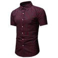 thumbnail image 2 of Camisa a rayas de un solo pecho con botones informales para hombre Camisa de manga corta Pompotops  oipoqjl48866, 2 of 8