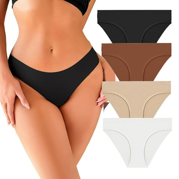 GY Seamless Thong for women, Low-Rise Panties, No Show Stretch Underwear, 4 Pack, Muticolor L