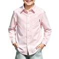 thumbnail image 2 of Back to School Boys Shirt Collared Long Sleeve Button Down Solid T Shirts Active Causal Breathable Quick Dry Dress Shirts, 110, 2 of 5