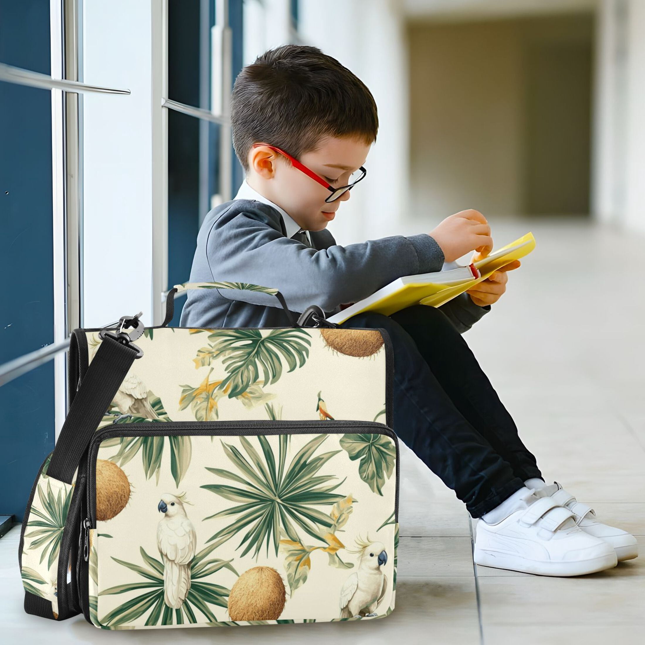 3 Ring Zipper Binder with Shoulder Strap Waterproof Trapper Keeper 2 Inch D-Ring 500 Sheets Capacity Cockatoos Coconuts Leaf