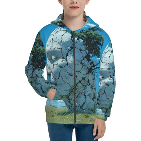 Kdxio Cracked Earth Head Tree Pattern Kids Boys Girls Zip Up Hoodie 3D Printed Hooded Sweatshirt Hoody Coat with Pocket 7-12 Y-Small