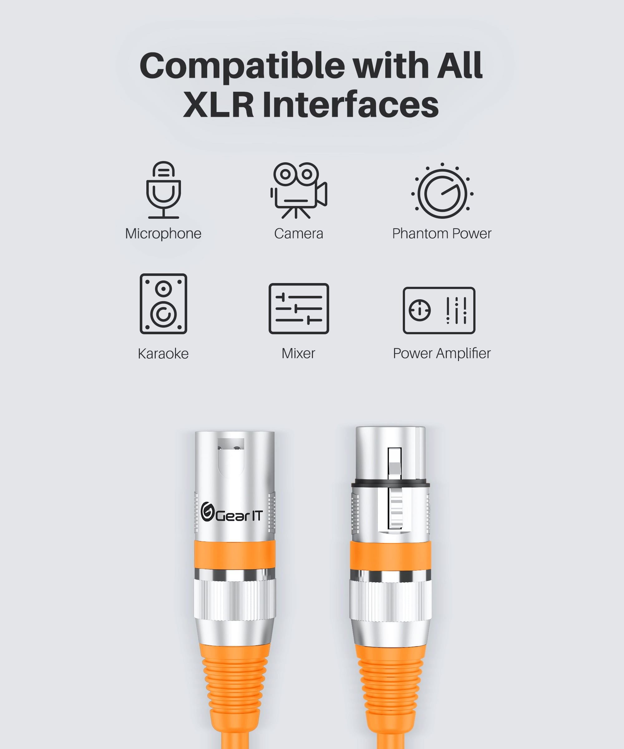 GearIT XLR to XLR Microphone Cable (100 Feet, 1 Pack) XLR Male to Female Mic Cable 3-Pin Balanced Shielded XLR Cable for Mic Mixer, Recording Studio, Podcast - Orange, 100Ft, 1 Pack