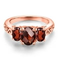 thumbnail image 3 of Gem Stone King 18K Rose Gold Plated Silver Red Garnet Filigree Style 3 Stone Ring for Women (2.67 Cttw, Oval 8X6MM and 6X4MM) (Size 7), 3 of 6