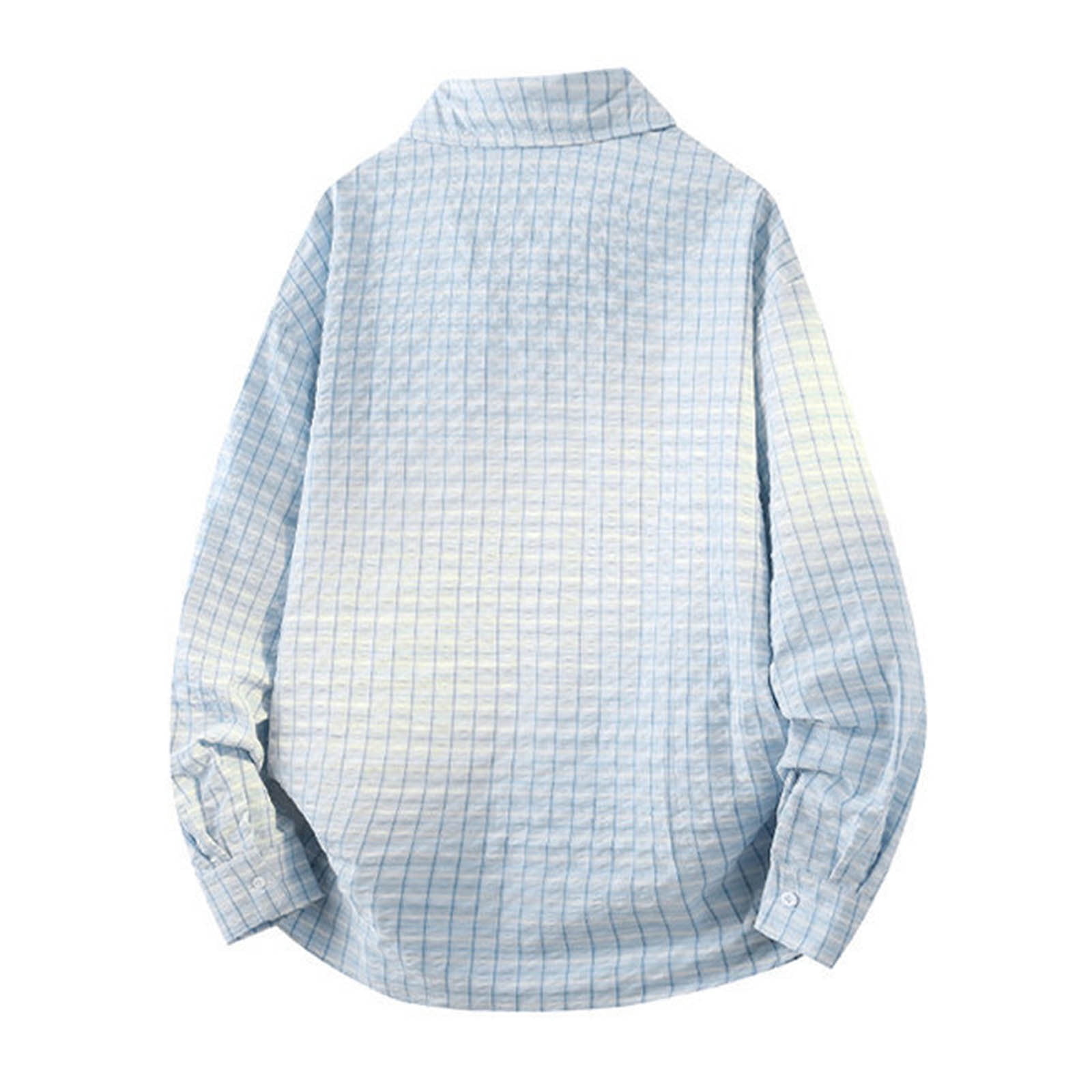 Dolkfu Button Down Men's Long Sleeve Shirts Plaid Vintage Shirt Loose Fit Lapel Mens Tees 3X