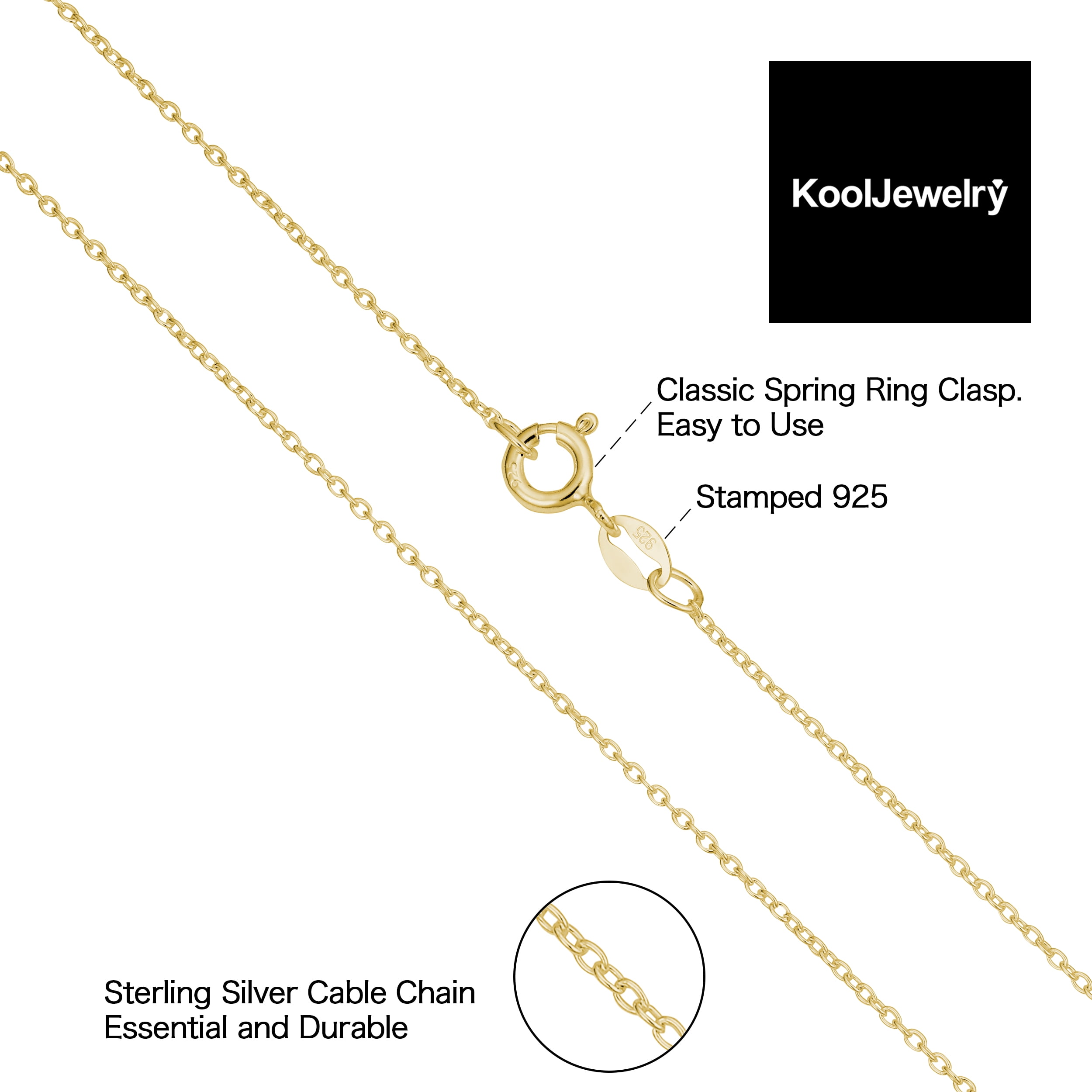 KoolJewelry Yellow Gold Over Sterling Silver Cable Chain Necklace (1.2 mm, 40 inch)
