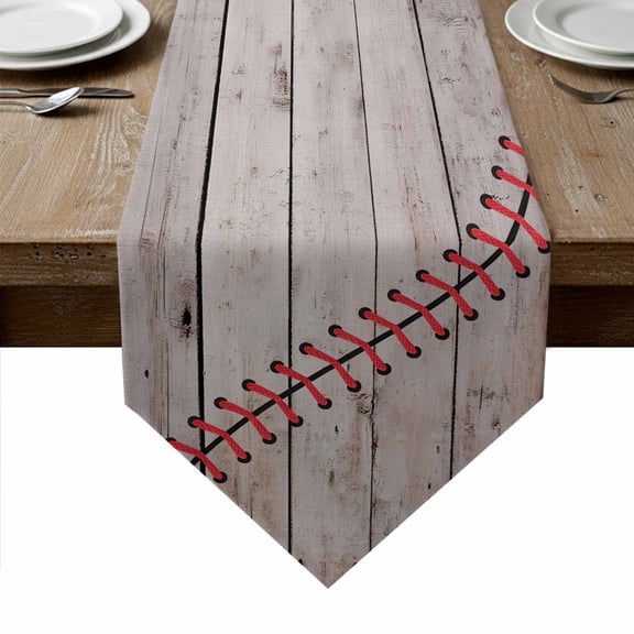Baseball Table Runner Linen Burlap Table Runner 72 Inches Long Vintage Wooden Shabby Art Dresser Scarves for Kitchen Island Coffee Dining Room Party Wedding Banquet Holiday Decoration 16"x72"