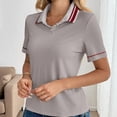 thumbnail image 5 of Women's Short Sleeve V Neck Polo T Shirts 2026 Summer Collared Ribbed Knit Loose Fit Basic Solid Color Tee Tops, 5 of 7