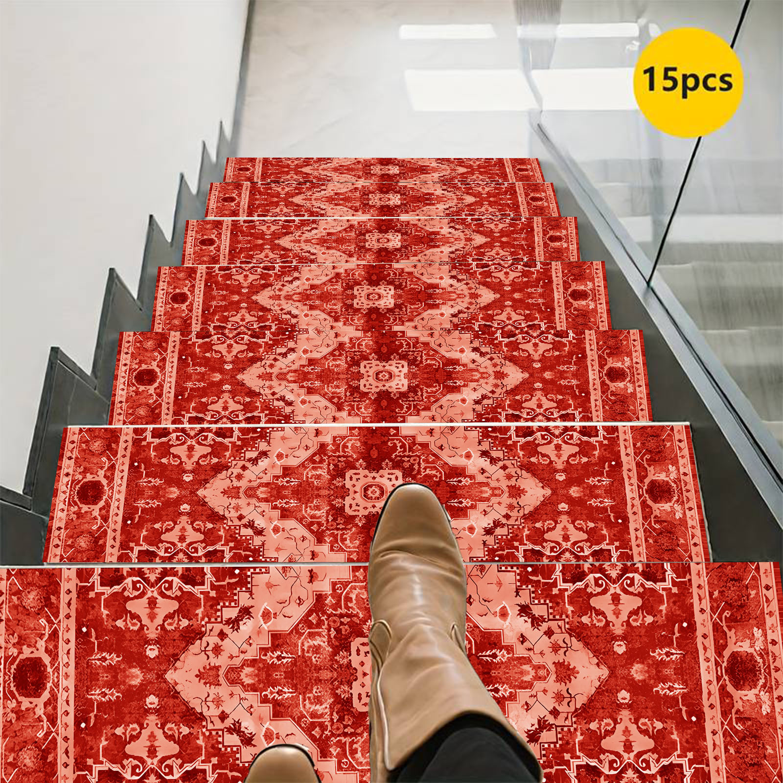 CaiYueKe 15 Pcs Non Slip Stair Treads Carpet Runner Rug Pads Anti Skid Safety Grip Tape for Stairs Indoor Outdoor Steps Pet Friendly Washable Reusable Adhesive