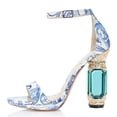 thumbnail image 2 of FSJ Women Fashion Crystal Chunky Heels Ankle Buckle Strap Sandals Rhinestone Open Toe Platform Pumps Wedding Party Dressy Shoes Size 7 Blue and White, 2 of 5
