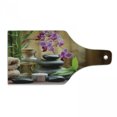 thumbnail image 1 of Spa Cutting Board, Warm Welcoming Spa Reception Big Healing Stones Candles Scent Flowers Print, Tempered Glass Cutting and Serving Board, Wine Bottle Shape, Purple Black and Green, by Ambesonne, 1 of 1