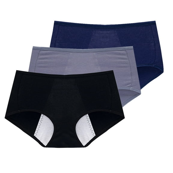 Xmarks 3 Pack Teen Girls Period Underwear Menstrual Period Panties Leak-Proof Cotton Protective Briefs Mid Rise Briefs Panties, M-XL