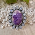 thumbnail image 2 of Handcrafted Charoite And Moonstone Statement Ring. made In 925 Sterling Silver. Boho Ring, Two Stone Ring, Boho Jewelry, Gift For Her,....., 2 of 4