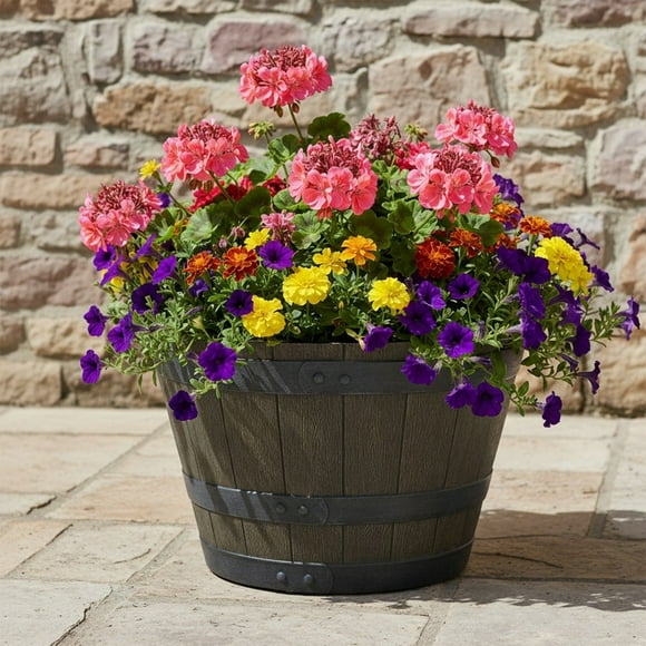 Jardinière en Résine Tonneau de Whiskey Mainstays 19 pouces, Marron