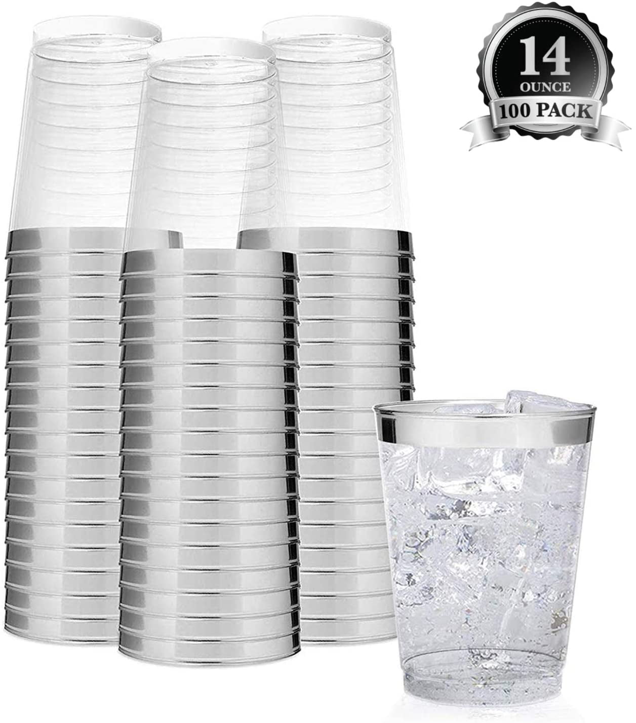 Stock Your Home 9 oz Hard Plastic Party Cups 100 Pack Gold Rim 