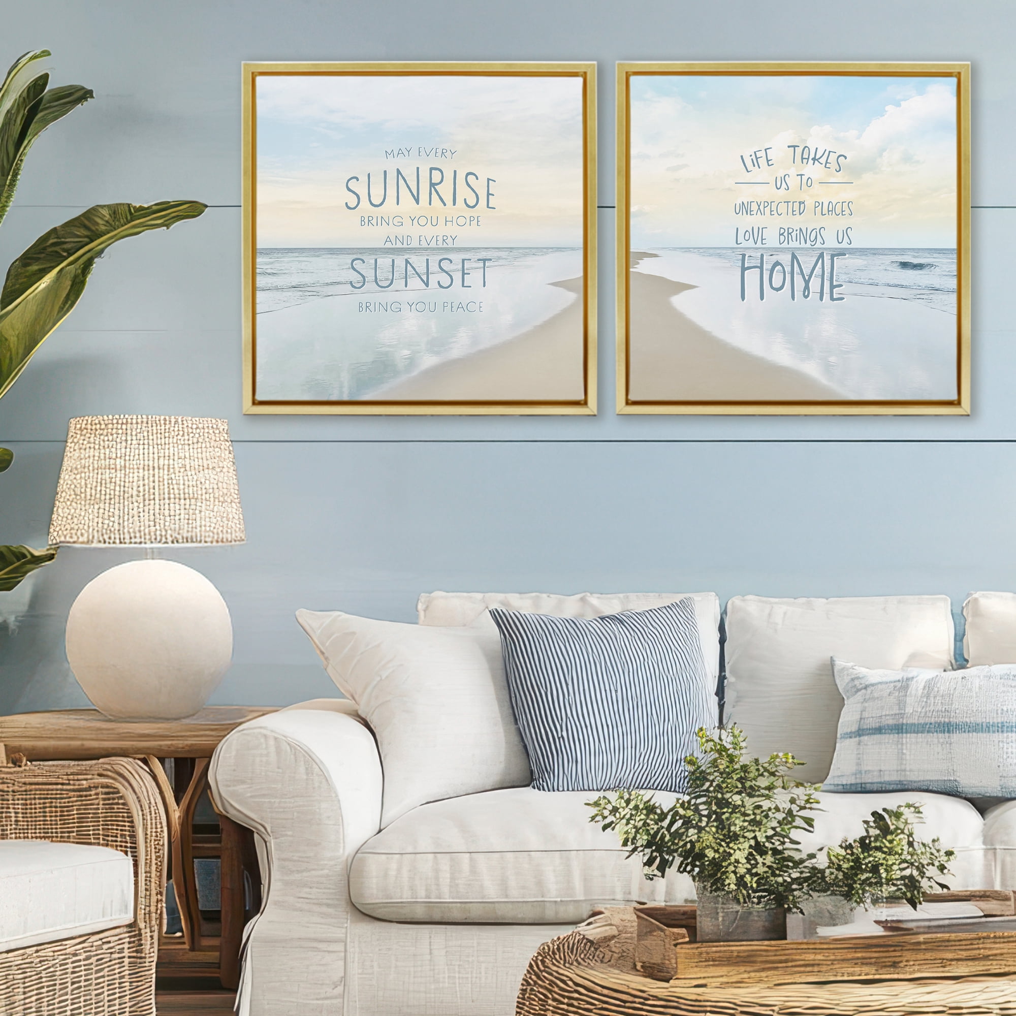 Stupell Industries Beautiful Beach Inspirations 2 Piece Gold Framed Floater Canvas Set, design by Natalie Carpentieri