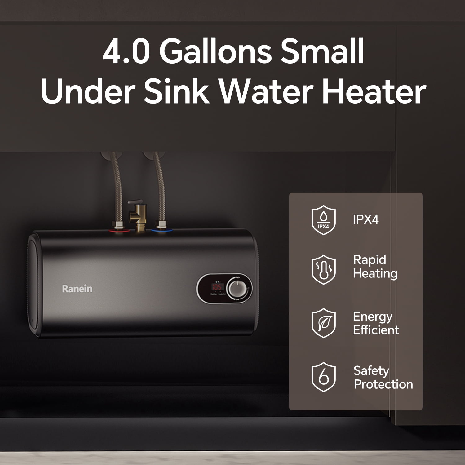 Ranein 4.0 Gal Mini Tank Water Heater, 1440W 110V Under Sink Point of Use Hot Water Heater, Wall/Floor Mount