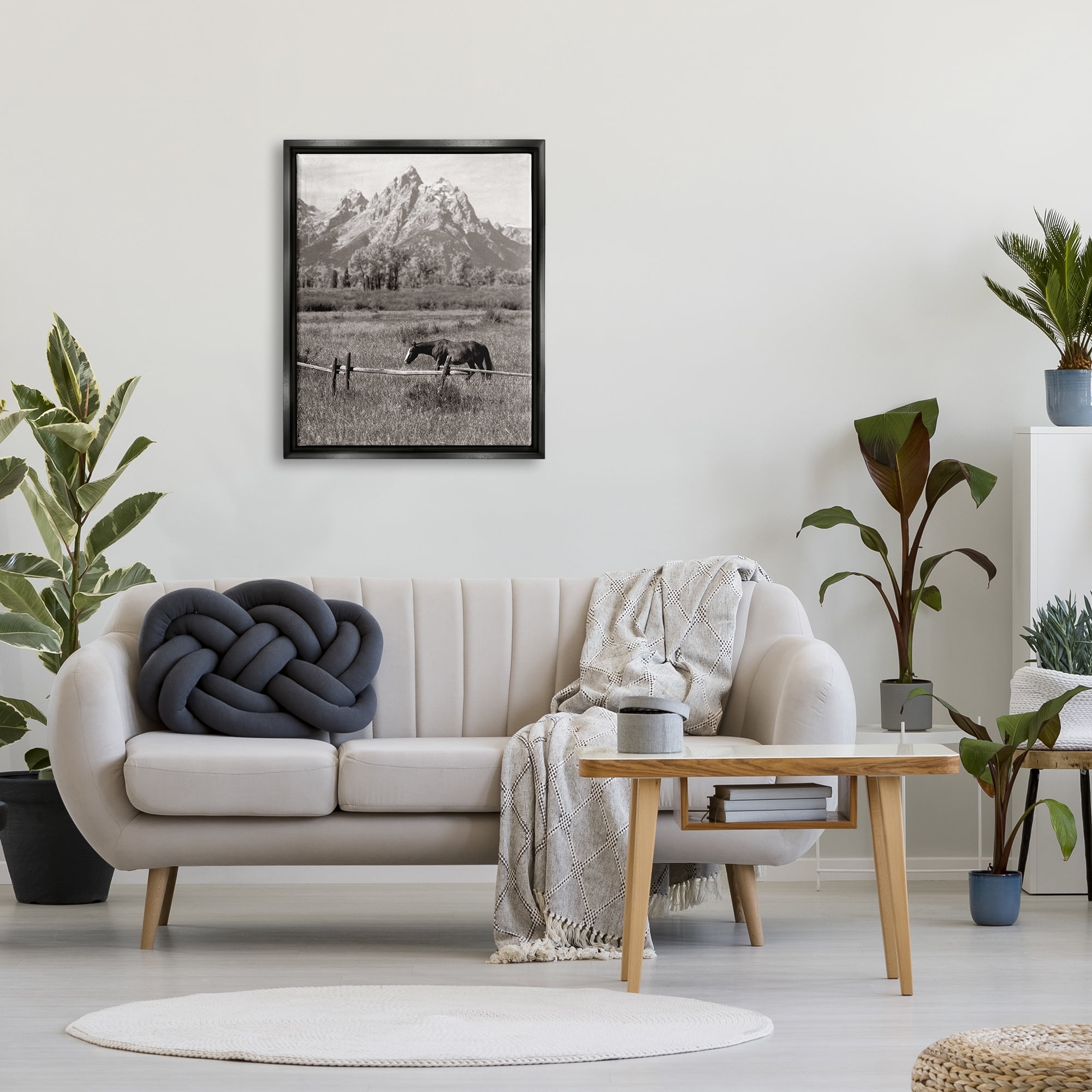 Stupell Industries Horse & Mountain Scenery Landscape Photography Black Floater Framed Canvas Art Print Wall Art, 25 x 31