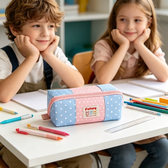 Colorful Star Pencil Pouch with Contrast Stitching, Cute Pencil Case Trendy Portable Design, Stationery Pouch for Students and School Daily Use