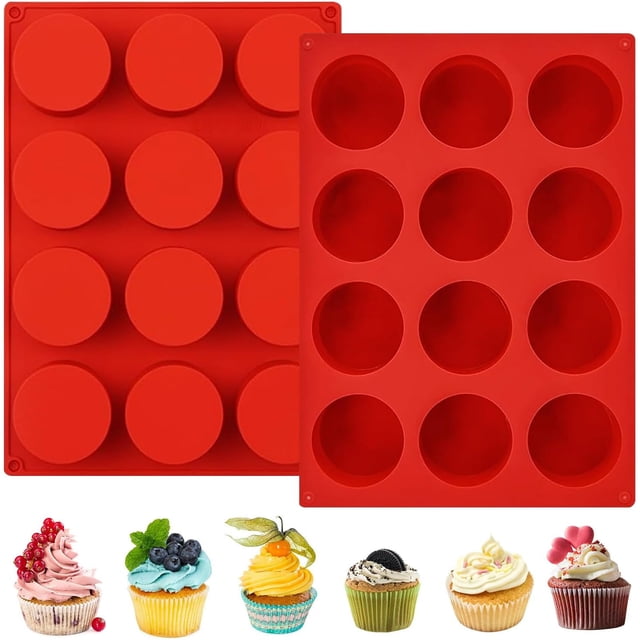 2 Piezas Moldes de Silicona para Hornear de 12 Cavidades, Adecuado para Hornear Pasteles, Galletas, Hacer Jabón y Macarons, Color Rojo