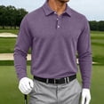 thumbnail image 4 of Sewkxo Men’s Casual Polo Shirt Long Sleeve waffle Button Collared Polo Knit Stretchy Golf Pullover Sweaters,Purple L, 4 of 5