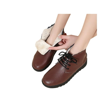 

Avamo Women Casual Shoes Lace Up Ankle Boots Comfort Flats Womens Warm Booties Ladies Lightweight Non-Slip Walking Shoe Brown Plush Lined 7