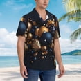 thumbnail image 3 of Fotbe Elegant Golden Blue Ornaments Camisa Hawaiana para Hombre Unisex – Camisa Casual de Verano con Botones de Manga Corta de Algodón y Lino,X-Large, 3 of 7