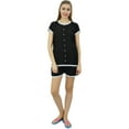 thumbnail image 3 of Bimba Womens Black Buttondown Lace Pj Set Rayon Night Shirt Shorts Set Dress-10, 3 of 9