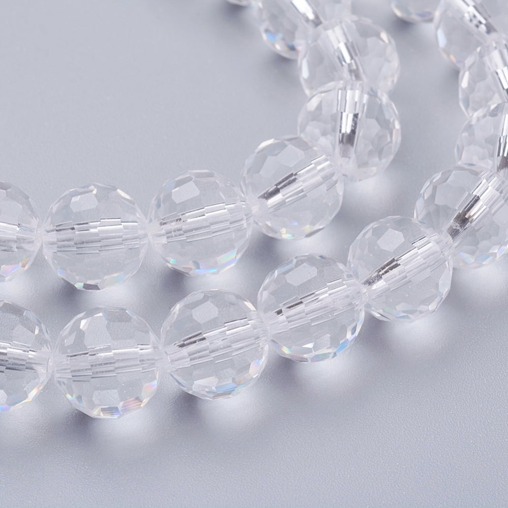 Transparent Glass Bead Strands Faceted(96 Facets) Round Clear 10mm Hole: 1mm 68~70pcs/strand 60~61cm