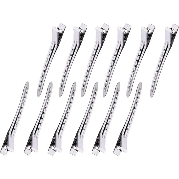 12Pcs Curl Clips,Duck Bill Sectioning Hair Clips,Silver Metal Hair Clips,Metal Curl Clips With Holes For Hair Styling, Hair Coloring, Thick Hair Sectioning, Salon, Bows DIY