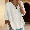 thumbnail image 2 of BODOAO Women Linen Embroidered Shirt Vacation Shirts Boho Tops Workout Tops Comfy Mexican Tunic Tops Half Sleeve 2026 Trendy Blouse Flowy Shirts Peasant Blouses V Neck Travel Top Loungewear White L, 2 of 8