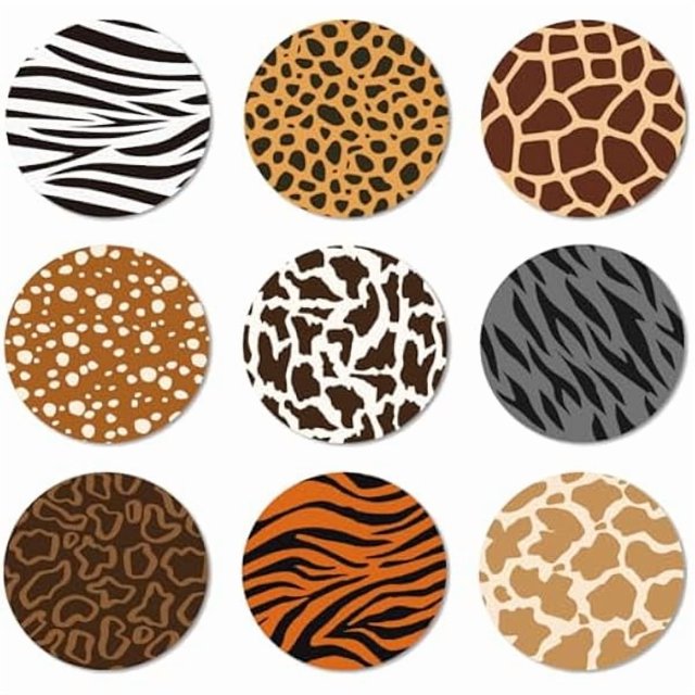 wonima02 9 Pcs Wood Coasters for Drinks Animal Fur Texture Pattern Colorful Wooden Cup Mat for Coffee Table Decor, 3.9" Non-Slip Desk Coasters for Home, Apartment, Office, Bar